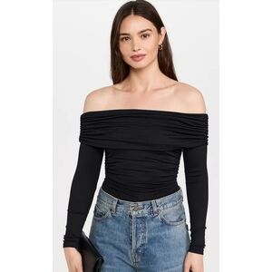 Reformation | Florentina Knit Off the Shoulder Long Sleeve Top in Black NEW XL